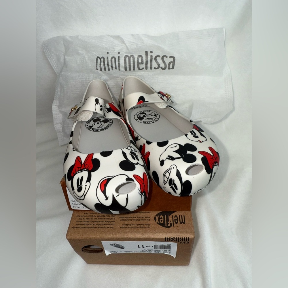 Mini Melissa Minnie & Mickey Mouse Mary Jane Shoes - White and Black